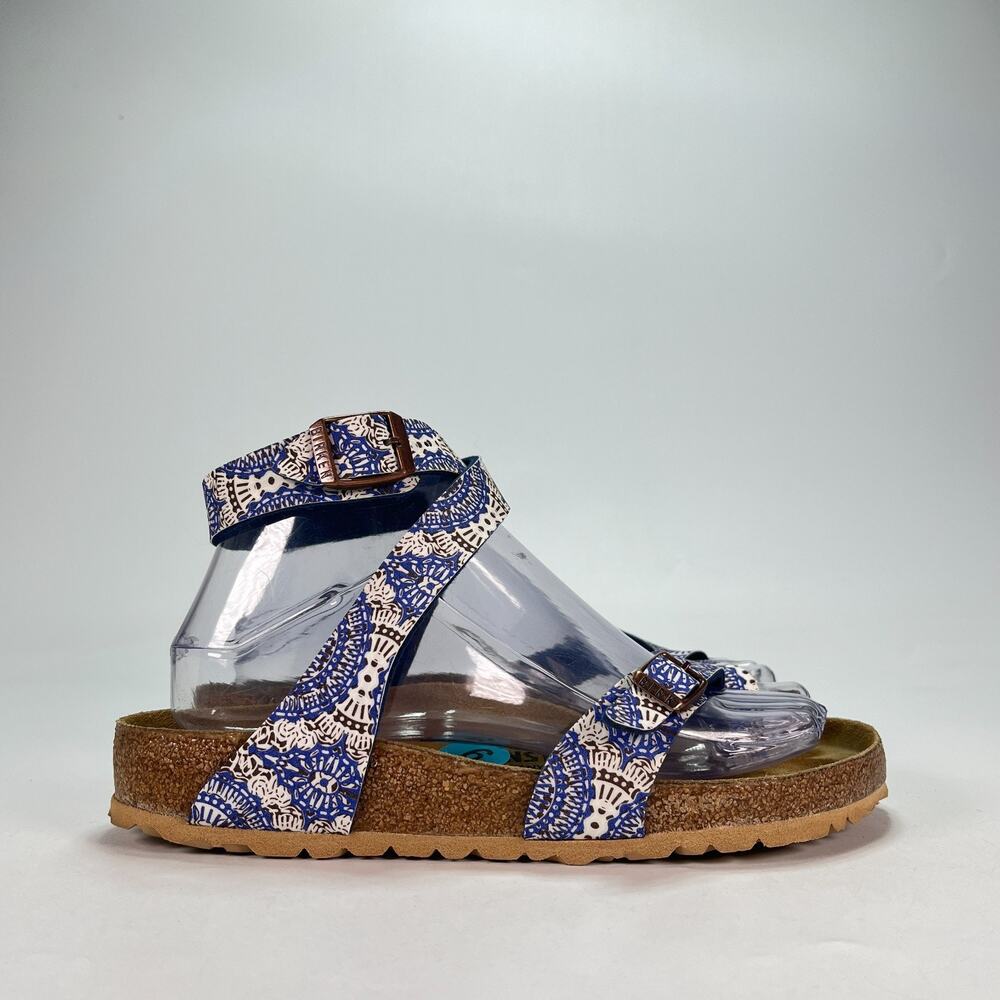 Birkenstock Yara Blue White Mosaic Print Classic Thong Sandals Women's Size 6